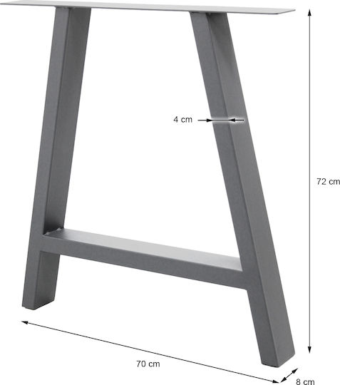 ECD Germany Metallic Furniture Leg 2 Pieces Suitable for Table / Coffee Table / Office 70x72cm Gray
