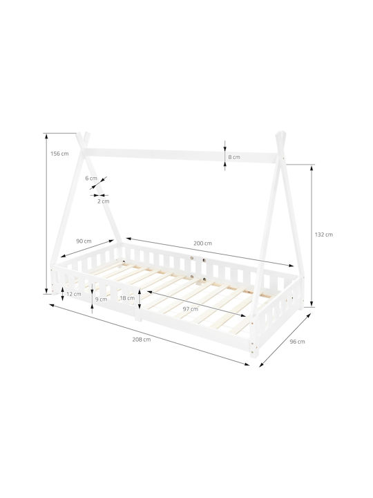 Kinderbett Montessori Einzeln Weiß für Matratze 90x200cm