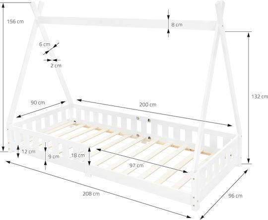 Kids Bed Montessori Single White for Mattress 90x200cm