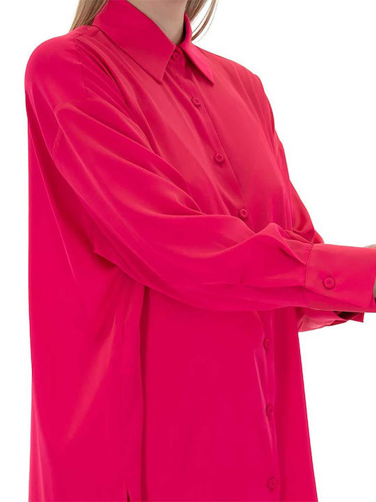 MY T Women's Satin Monochrome Long Sleeve Shirt Fuchsia