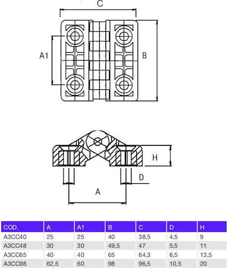 Getech Scharnier für Boot-Deck-Zubehör mit Edelstahl-Achse 98x96.5mm