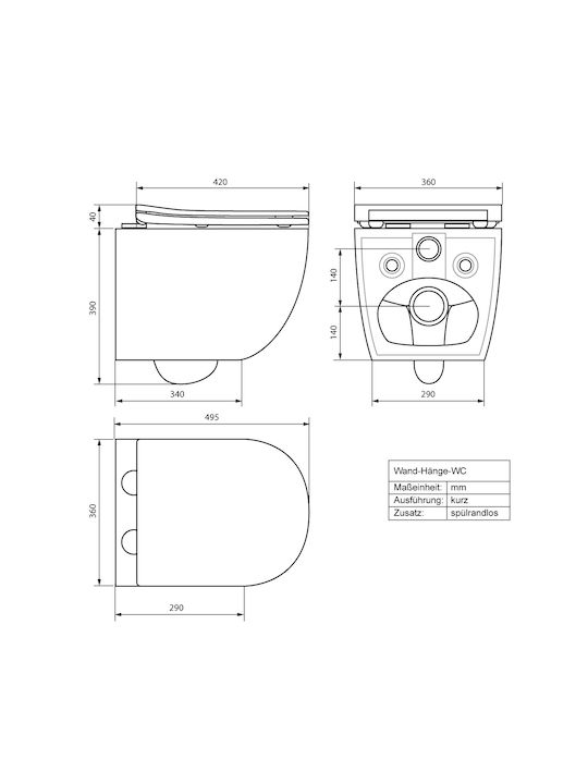 ECD Germany Λεκάνη Κρεμαστή Rimless χωρίς Κάλυμμα Duroplast Soft Close Λευκή