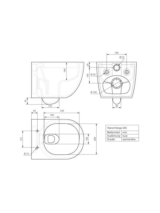 ECD Germany Λεκάνη Κρεμαστή Rimless χωρίς Κάλυμμα Duroplast Soft Close Λευκή