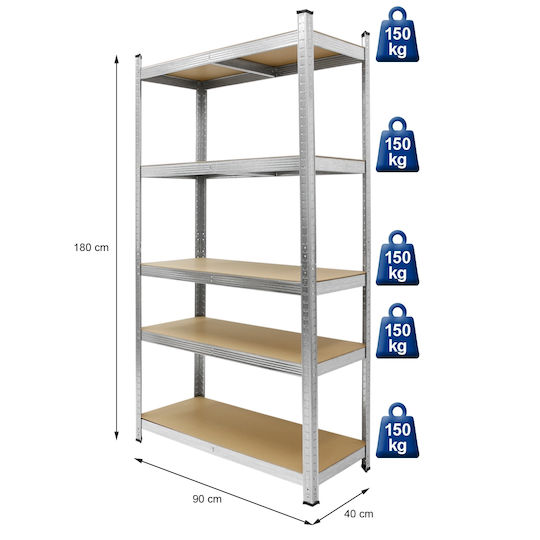 ECD Germany Рафтове Дексион 90x40x180см с 5 Брой Рафтове Обща Товароносимост 750кг