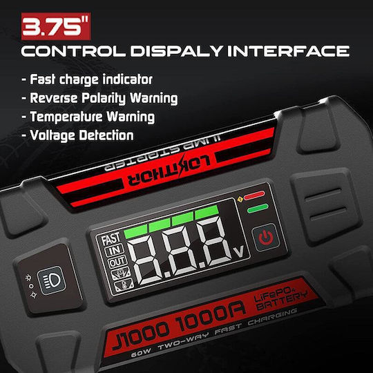 Lokithor J1000 Portable Car Battery Jump Starter 1000A with Power Bank / USB 12V