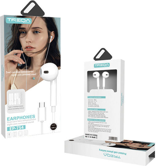 Treqa EP-754 Earbuds Handsfree με Βύσμα USB-C Λευκό