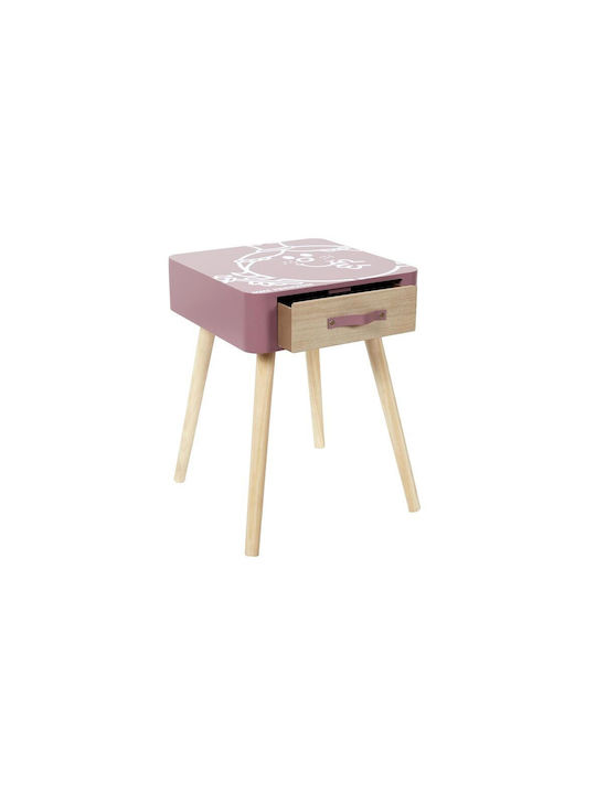 Wooden Kids Bedside Table Pink 35x35x48cm