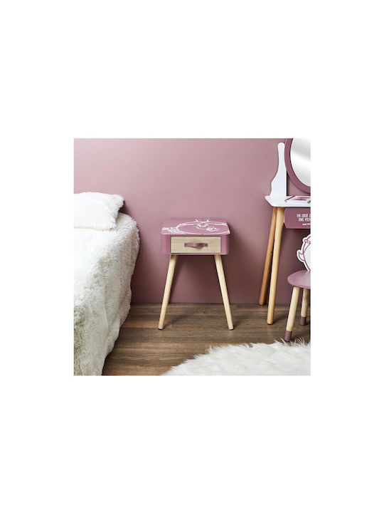 Wooden Kids Bedside Table Pink 35x35x48cm
