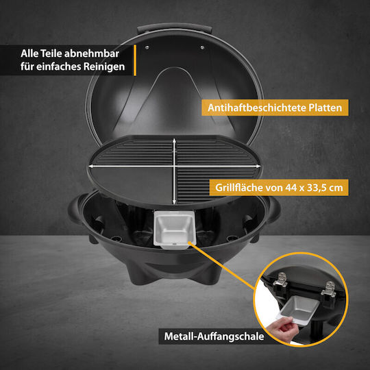 First Austria Fa53504 Electric Grill With Legs 2400W Grate Lid And Adjustable Thermostat 44x33.5cm