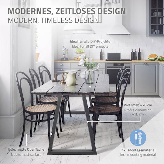 ECD Germany Picior Metalic Pentru Mobilier Potrivit Pentru Masă / Măsuță / Birou 60x72cm Gri