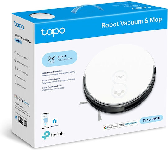 TP-LINK RV10 Σκούπα Ρομπότ με Αυτονομία έως 180min και Κάλυψη Χώρου έως 200τ.μ. Λευκή