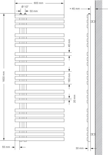 ECD Germany Iron Em Релса за кърпи за Баня 1600x600 Бяла