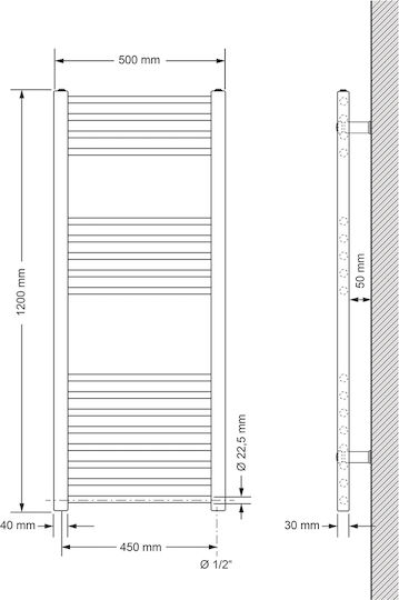 ECD Germany Towel Rail Bathroom 500x1200 White