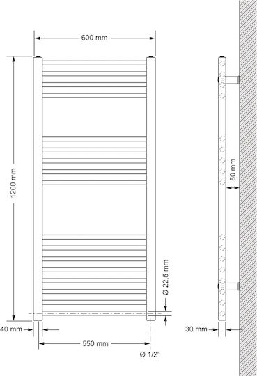 ECD Germany Towel Rail Bathroom 600x1200 White