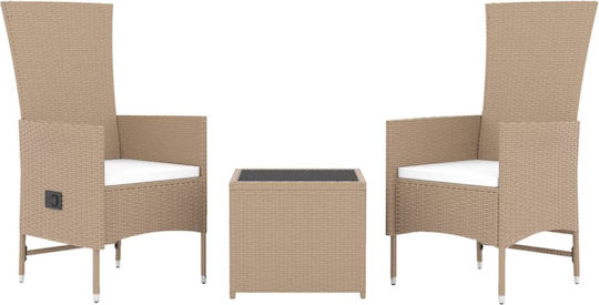 vidaXL Garten- und Outdoor-Möbelsets für kleinen Balkon 3 Stück Beige mit Kissen