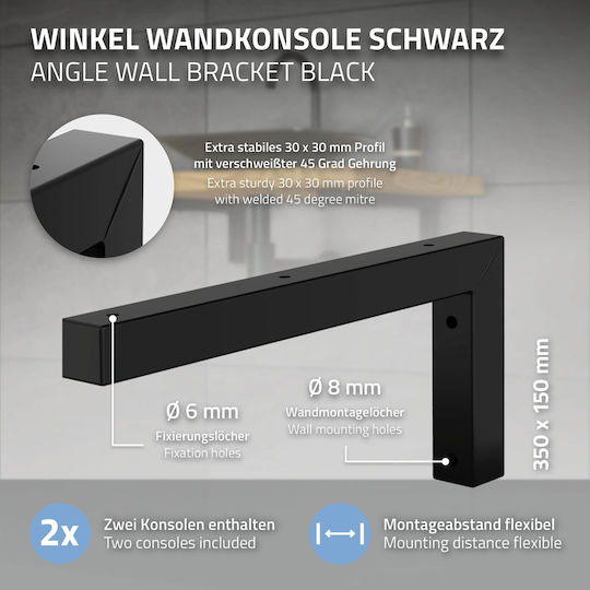 ML-Design Heavy-Duty Metallic Corner Shelf Black 350x150mm 490006971