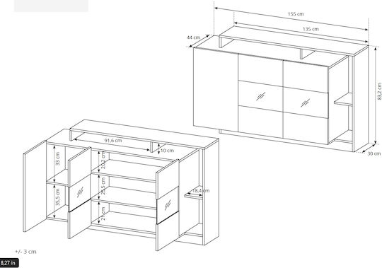 Bufet Alva L Lemnos Bej 155x44x93.5cm