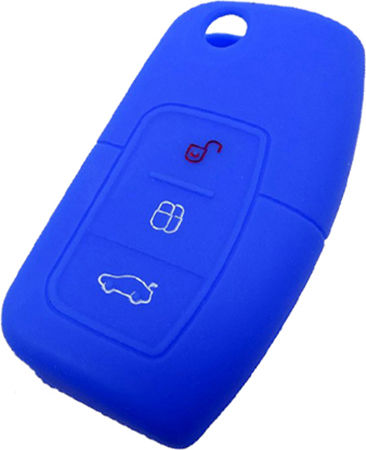 Silicone Car Key Cover Case with 3 Buttons for Ford Blue