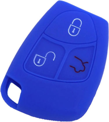 Silicone Car Key Cover Case with 3 Buttons for Mercedes Benz Blue