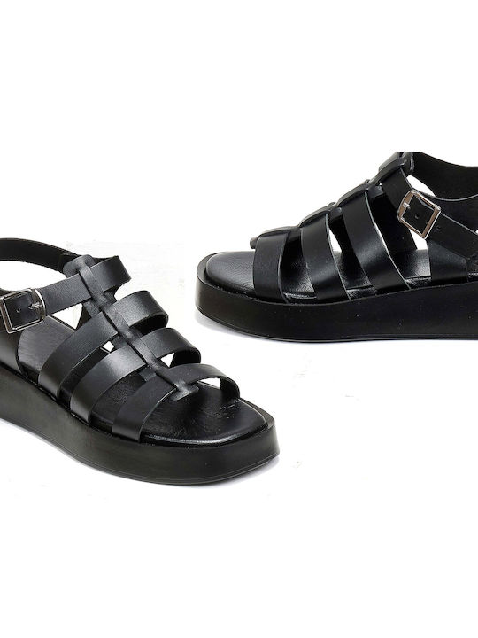 Beatris Flatforms Leather Gladiator Women's Sandals Black