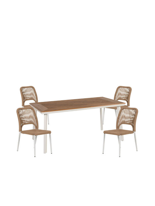 Set Sala De Mese Pentru Exterior Epupa 5 Piese Albe/Maroniu