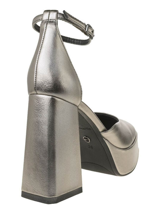 Pumps mit Riemen & Chunky Hochhackige Silber