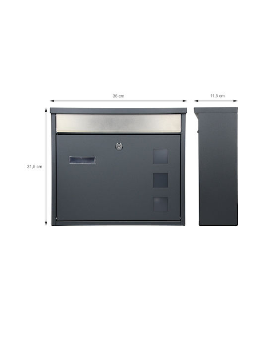 ECD Germany Външна Пощенска Кутия Inox в Сив Цвят 36x11.5x31.5см