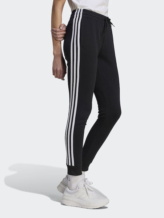 Essentials 3-Stripes Pantaloni Trening Dama Cu Elastic Fleece Negru