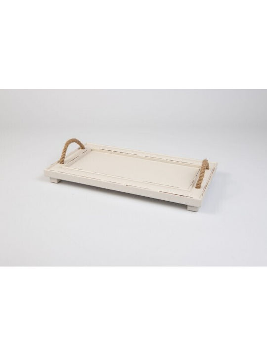 Korres Craft Holz Rechteckig Serviertablett mit Griffen in Weiß Farbe 19.6x36cm 236-603-63 1Stück
