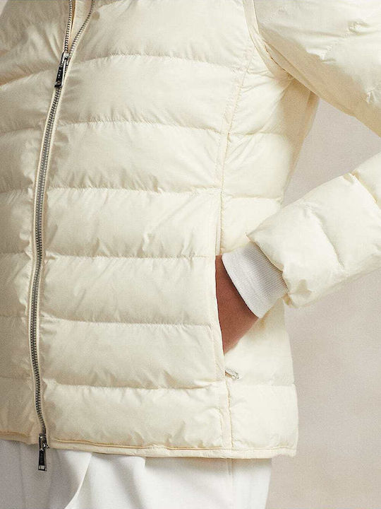 Women's Short Puffer Jacket Waterproof for Winter Beige