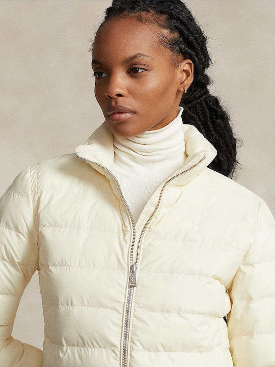 Women's Short Puffer Jacket Waterproof for Winter Beige