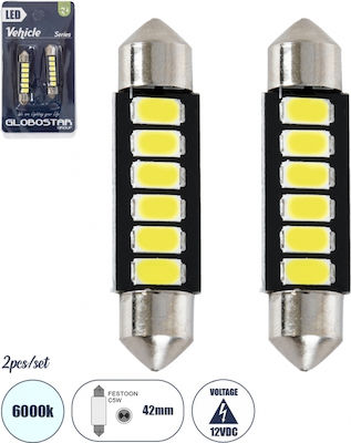 GloboStar Lămpi Autoturismului C5W LED 6000K Alb rece 12V 3W 2buc