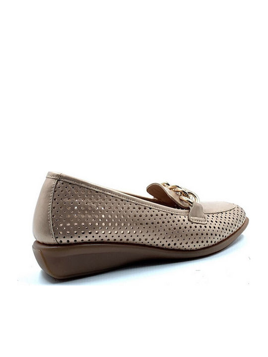 Leder Damen Mokassins in Gold Farbe
