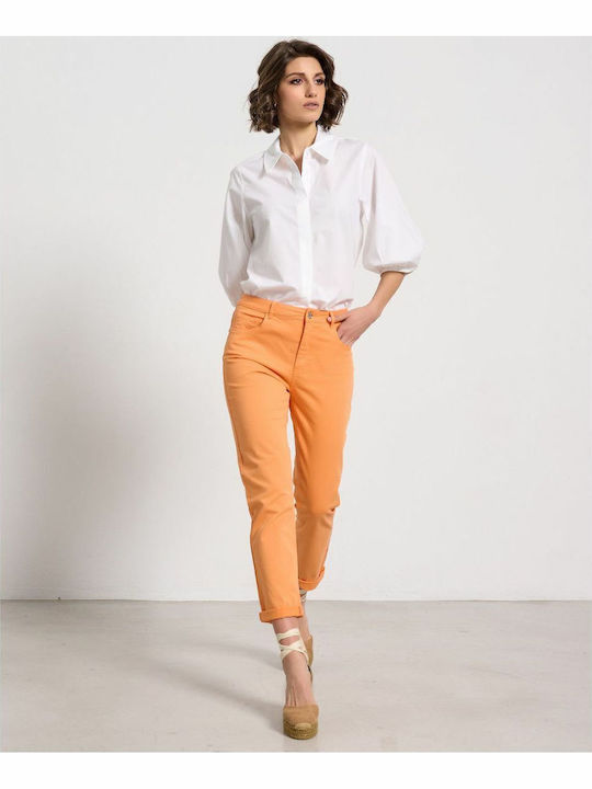 High Waist Women's Jean Trousers in Regular Fit Orange