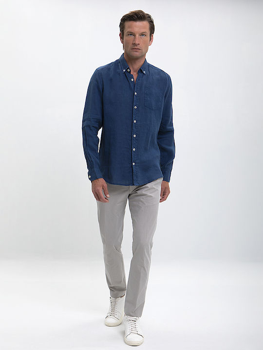 Linen Button Down Slim Fit Commander Shirt