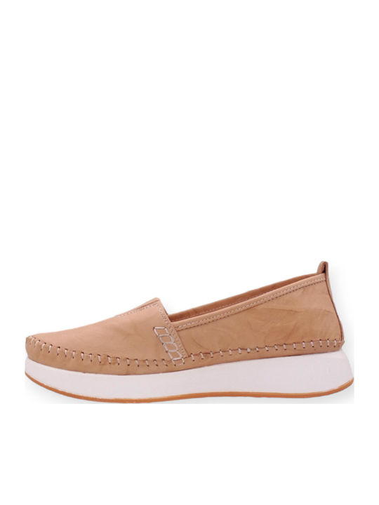 Leather Women's Moccasins in Beige Color