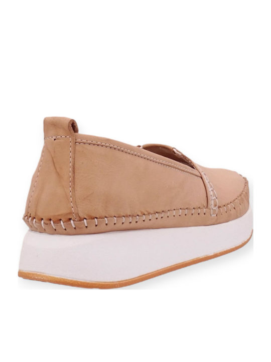 Leather Women's Moccasins in Beige Color