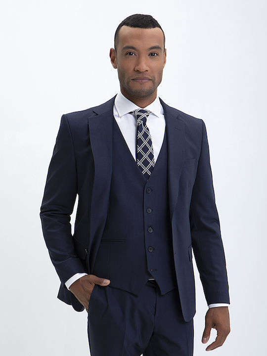 Three-Piece Slim Fit Donini Dark Blue Suit