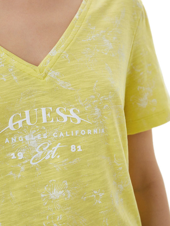 Guess Γυναικείο T-shirt Floral Κίτρινο