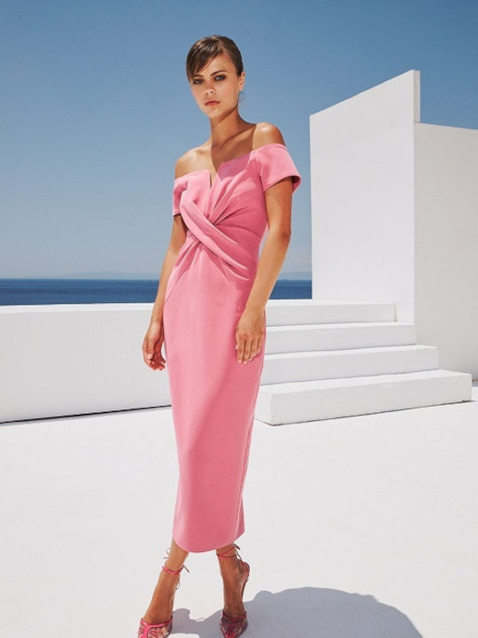 Desiree Summer Midi Dress with Slit Pink