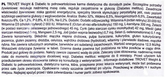Trovet Weight & Diabetic 3kg Ξηρά Τροφή Διαίτης για Ενήλικους Σκύλους με Πουλερικά