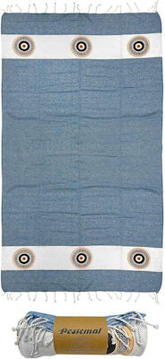 Summertiempo Meander's Eye Beach Towel Pareo Dark Blue with Fringes 180x90cm.