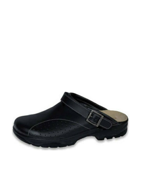 Sanitaire Men's Leather Anatomic Clogs Black