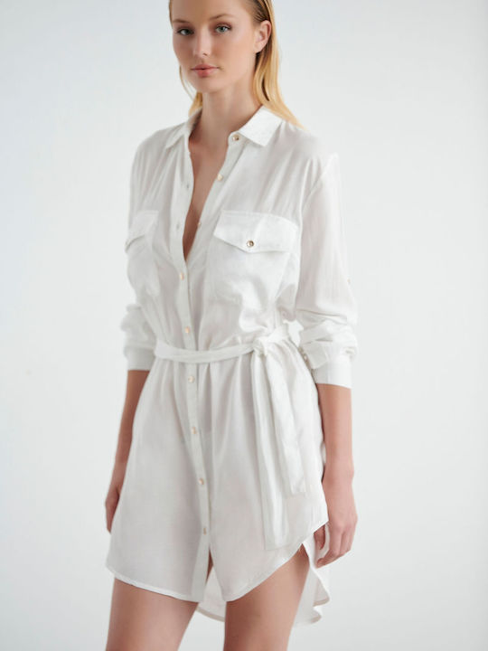 SugarFree Sommer Mini Hemdkleid Kleid Wickel Weiß