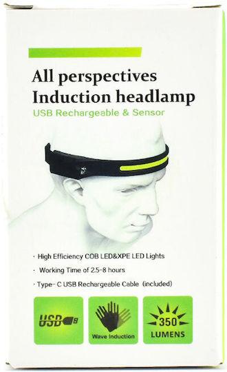 Ideahellas Rechargeable Headlamp LED IPX4 with Maximum Brightness 350lm Black
