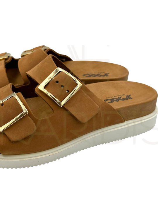 Leather Women's Flat Sandals Anatomic in Tabac Brown Color