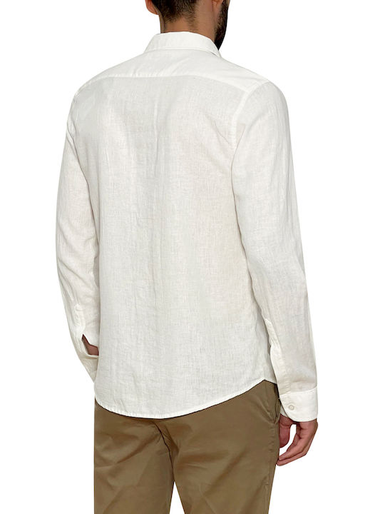 3Guys Men's Shirt Long Sleeve Linen White