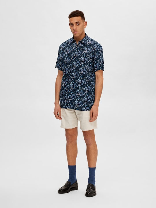 Κοντομάνικο Πουκάμισο σε Κανονική Γραμμή Floral Navy Μπλε