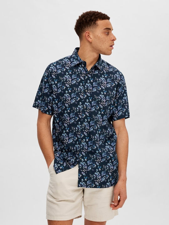 Κοντομάνικο Πουκάμισο σε Κανονική Γραμμή Floral Navy Μπλε