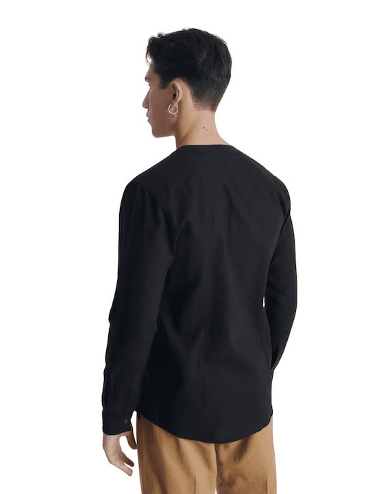 P/Coc Men's Shirt Long Sleeve Linen Black